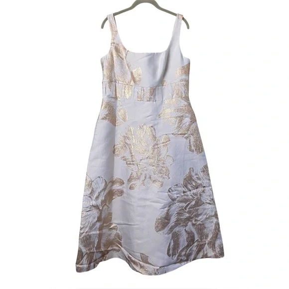 Kay Unger Floral Jacquard Tea Length Fit & Flare Dress Elegant Occasion Size 14 - Picture 4 of 7